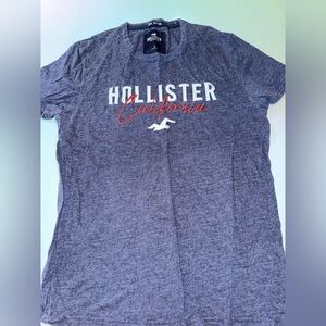 Hollister Navy Blue T-Shirt with Red and White Graphic